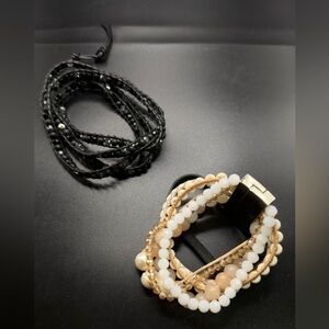 VICTORIA EMERSON BOHO SOUTHWEST BRACELET LOT SET of 2 Black Tan